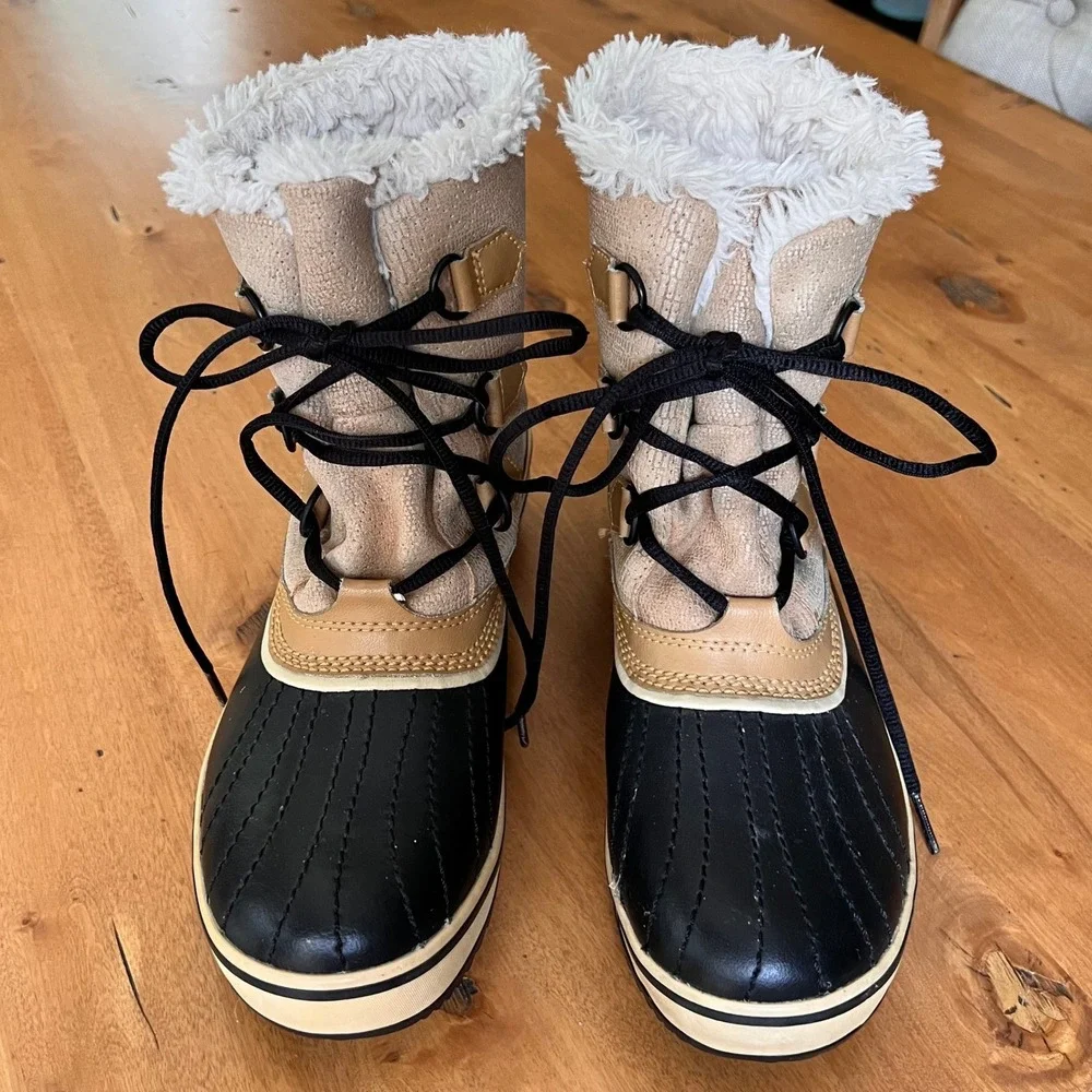Sorel Winter Carnival Boots Buff Black Waterproof Snow NL1631-280 Womens 9.5
